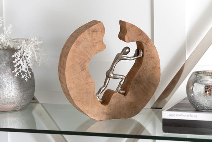 J-Line decoratie Figuur Duwen - hout/aluminium - naturel/zilver