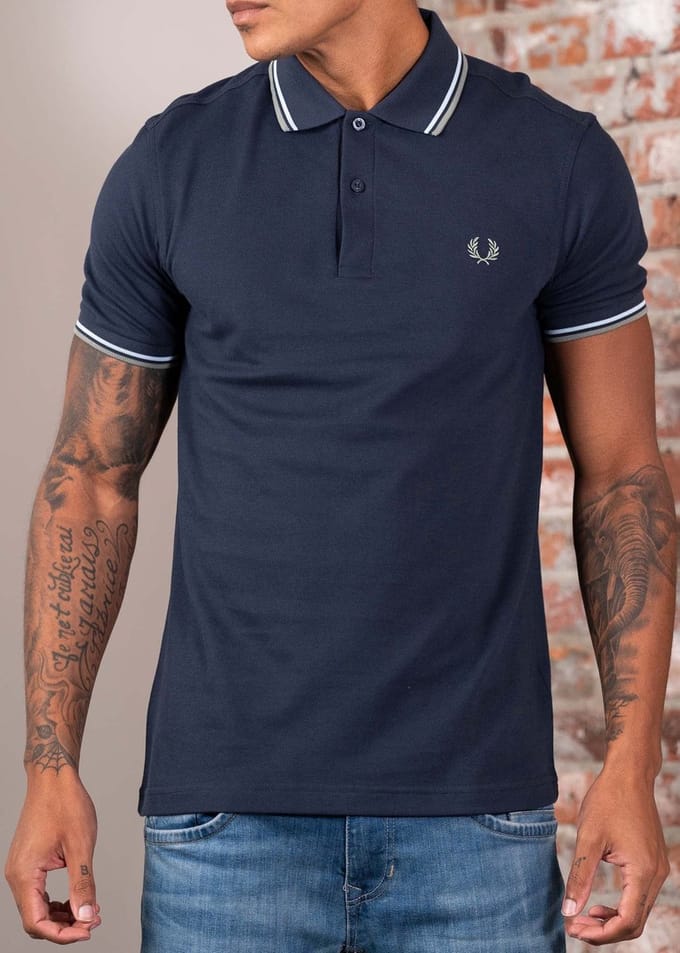 Fred Perry Twin tipped polo - dark airforce light ice bay leaf