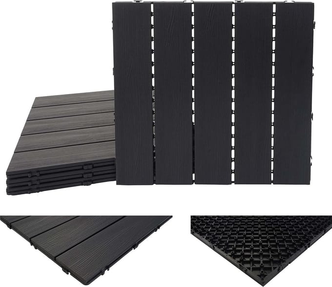 Vloertegels - Terrastegels WPC - Buitenruimte Aankleden - 3D Structuur Design - 50x50 cm - Antraciet