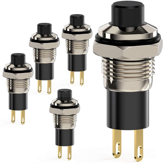 Set van 5 Zelfsluitende Drukknop Schakelaars 10mm Rond Zwart DC24V