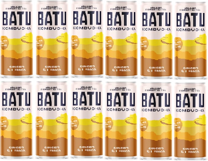 Batu Kombucha ginger & lemon 25 cl per blik, tray 12 blikken