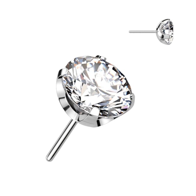 Piercing titanium CZ steen top push in 1.2x6x2 - zilver - LMPiercings