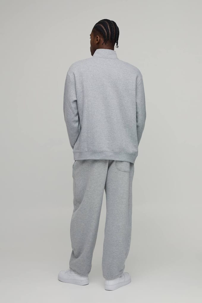 Essential Oversized Quarter Zip Funnel Neck Sweatshirt | Grey Marl | Size Small