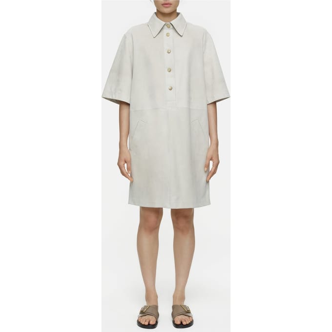 Closed Leather Dress Limestone Maat: M | Leren jurken Outlet | Dames | Ecru
