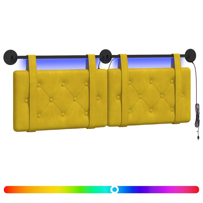 vidaXL - Hangend - hoofdbord - Met - LED-verlichting - Geel - Fluweel