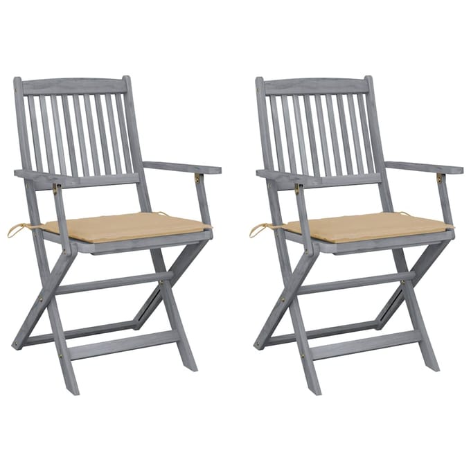 vidaXL - Set - van - 2 - klapstoelen - met - kussens, - gemaakt - van - massief - acaciahout.