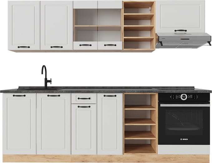 Vicco R-Line Complete keukeneenheid – 240 cm, WB Antraciet Wit landhuis/gouden eik