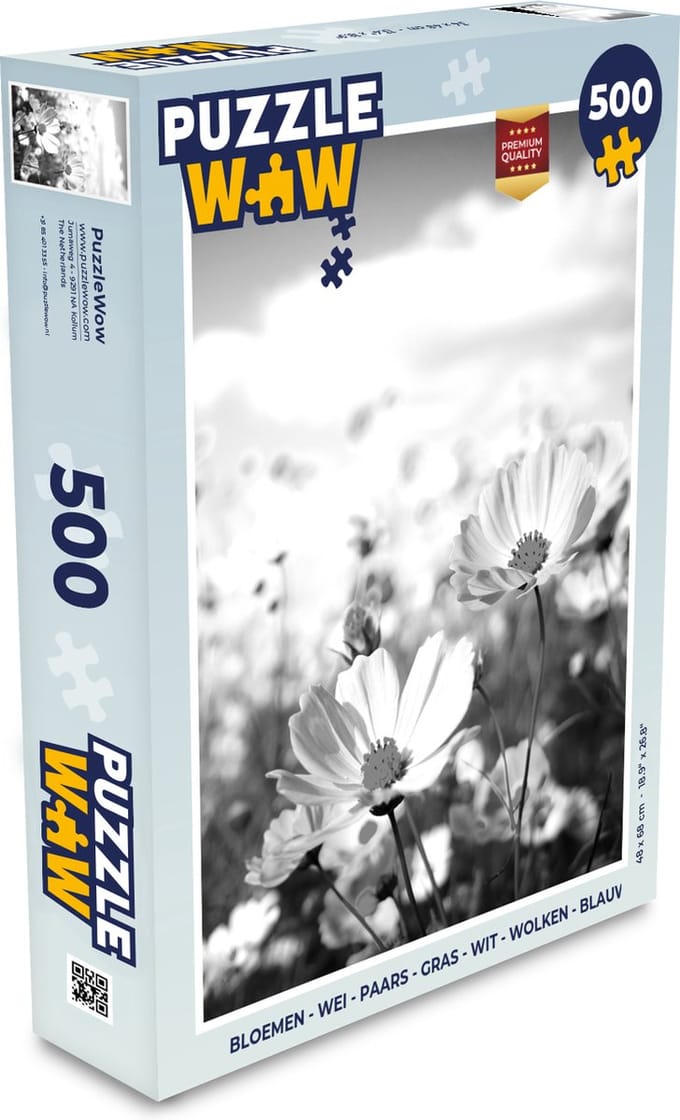Puzzel Bloemen - Wei - Paars - Gras - Wit - Wolken - Blauw - Legpuzzel - Puzzel 500 stukjes