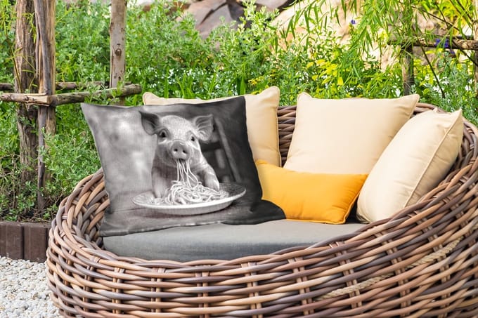 Buitenkussens - Tuin - Varken - Schattig - Spaghetti - Zwart wit - Dier - 50x30 cm
