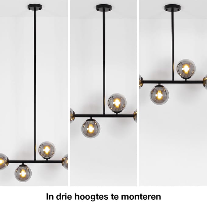 Design plafondlamp zwart met smoke glas, 4-lichts - Asun