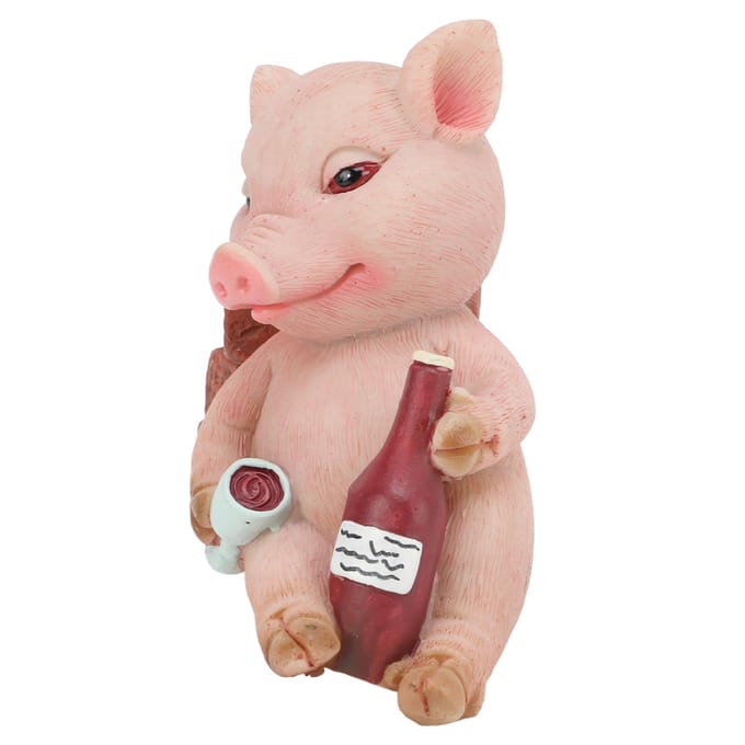 Statue de cochon en résine, style rétro, peinte à la main, figurine décorative mignonne et vive pour l'espace beige