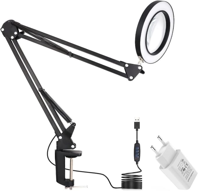 Vergrootlamp met Verstelbare Klem en 3 Kleurmodi voor Lezen en Hobby's