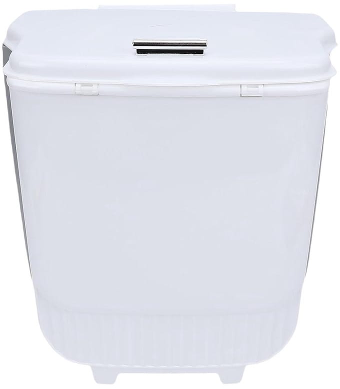 Compostbak Keuken - Kleine Prullenbak - Afval Beheer - Hangend met Deksel - 1 Liter - Witgrijs