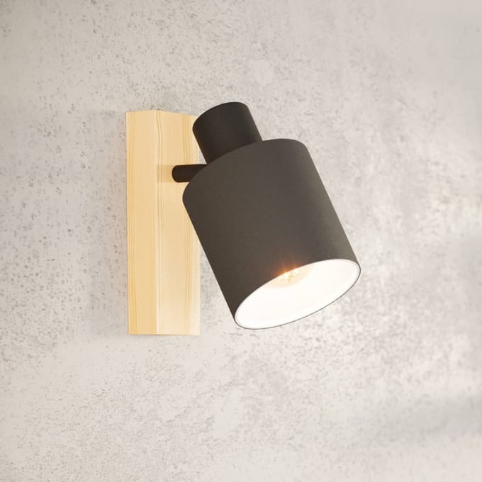 EGLO Batallas wandspot, breedte 10 cm, zwart/hout, stof