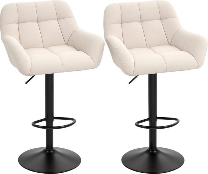 HOMCOM Barstool Kunstleer, Polyester 57,5L x 52,5B x 93-114H cm Crèmewit