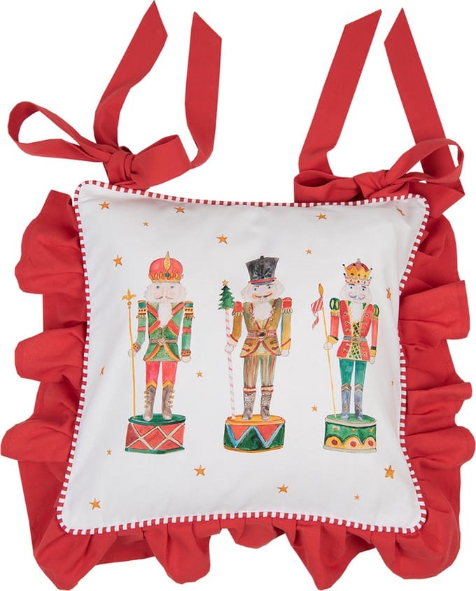 Clayre & Eef Kussenhoes Stoelkussen 40x40 cm Wit Rood Katoen Notenkrakers