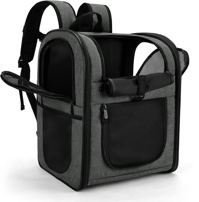 Huisdier Rugzak - Draagbare Tas - Reizen met Huisdier - Groot Ventilerend Ontwerp - 42x29x32 cm - Grijs