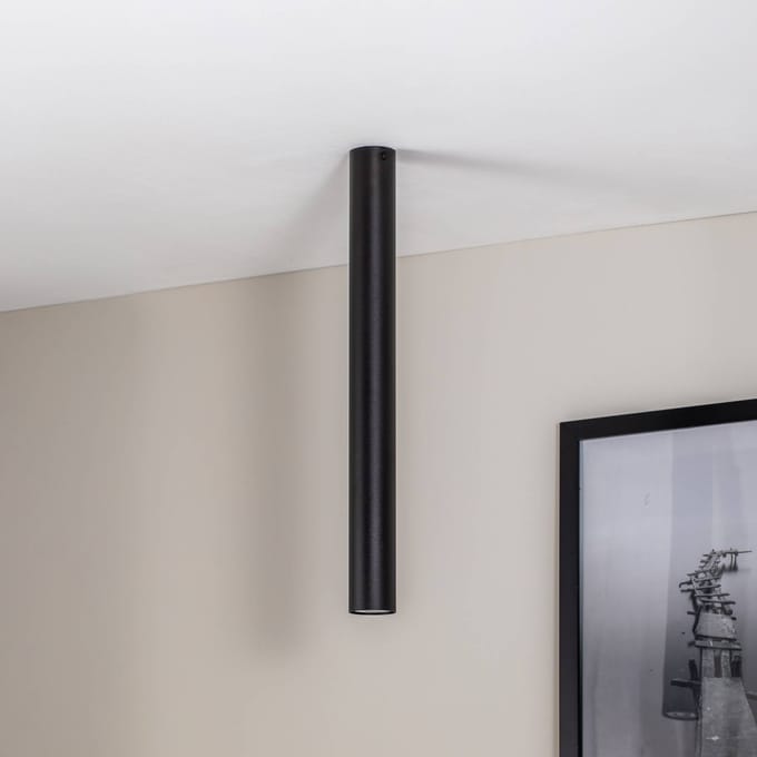 EMIBIG LIGHTING Plafondspot Tecno 1XL, staal, GU10, hoogte 60 cm, zwart