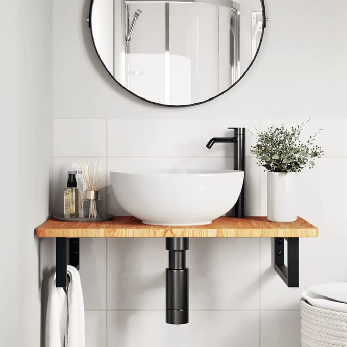 vidaXL - Badkamer - wandschap - staal - en - massief - eikenhout