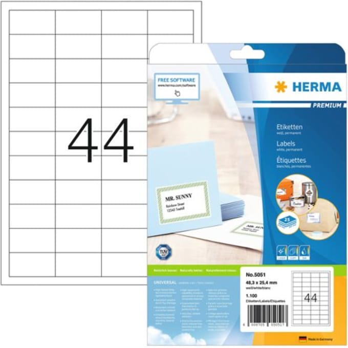Etiket HERMA 5051 48.3x25.4mm premium wit 1100 stuks
