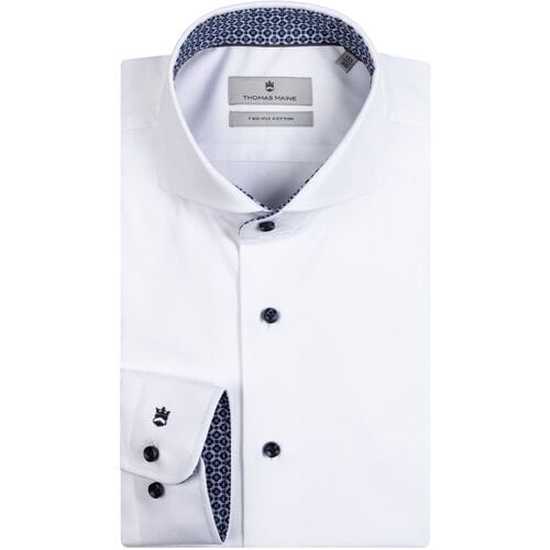 Thomas Maine Overhemd Uni Fine Pattern Contrast Bari Cutaway Twill Wit-Blauw / male