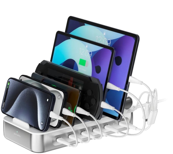 4smarts Charging station Team 100W 1x USB-A port 5x USB-C ports includes 6 cables silver