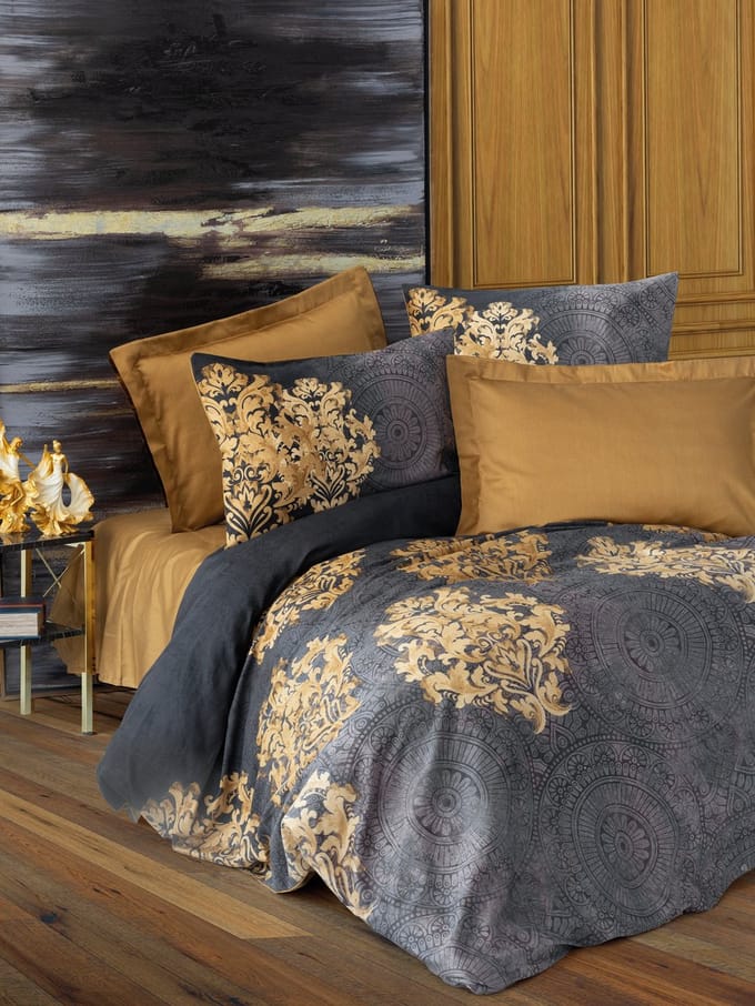 L'Essentiel Maison Jadira - Dekbedovertrek - Antraciet/Beige - 135x200