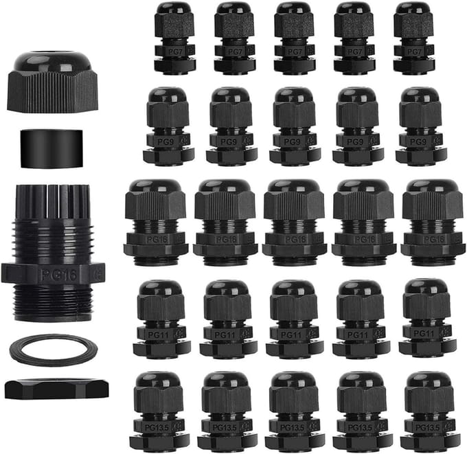 EXCITAT Kabelwartel - met afdichtring - waterdicht - voor PG7, PG9, PG11, PG13.5, PG16, PG19 - 25 stuks