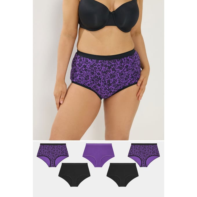 Yours 5 Pack Paarse Slips Met Volledige Dekking Met Bloemenprint Size 46-48