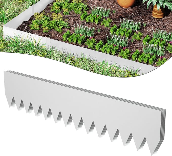 Grasrand Metaal – Verzinkt & Roestvrij – Flexibele Kantopsluiting voor Tuin, Gazon & Bloembed – Zilver – 10 m