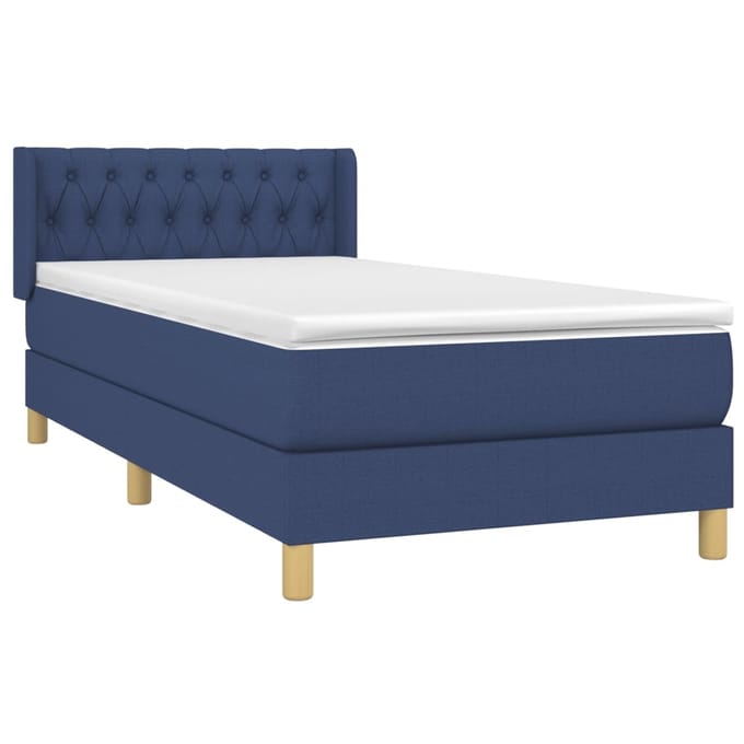 vidaXL - Boxspring - met - matras - stof - blauw - 90x200 - cm