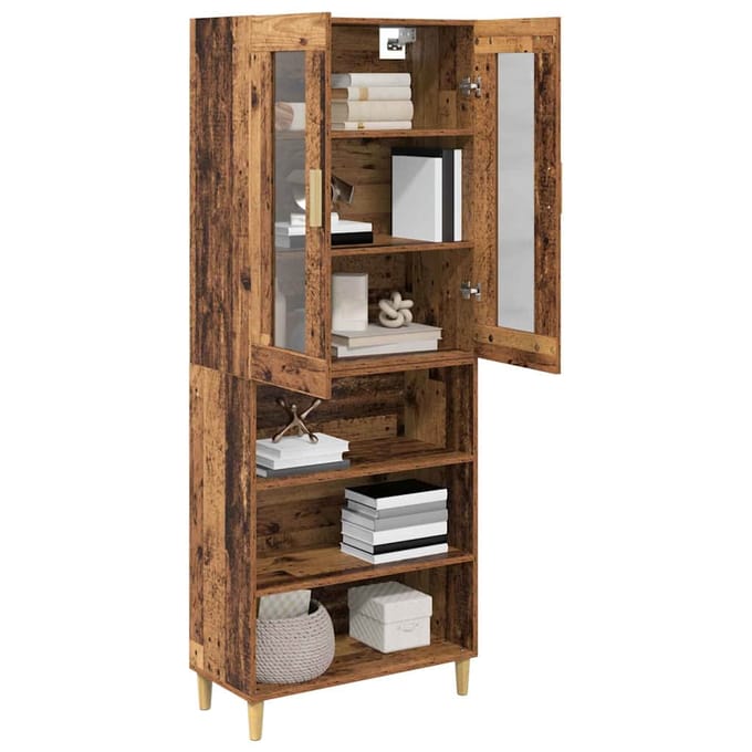 vidaXL - Highboard - Oud - Hout - 69,5 - x - 34 - x - 180 - cm - Gefabriceerd - Hout - en - Glas