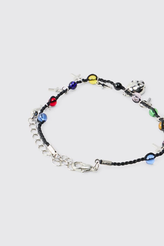 Edelsteen en Doodskop Kruis Nepparelen Armband | Pearl