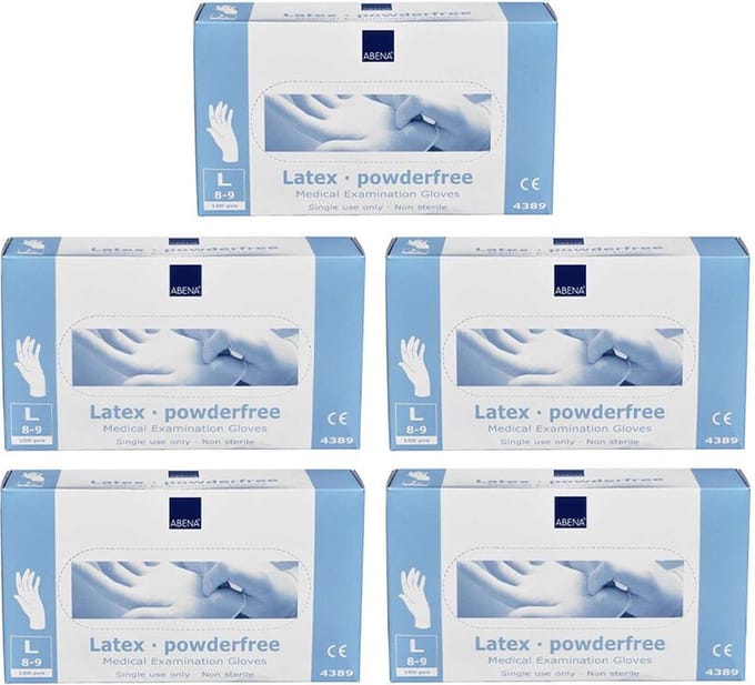 5x Abena Latex-handschoenen poedervrij Maat L wit 100st