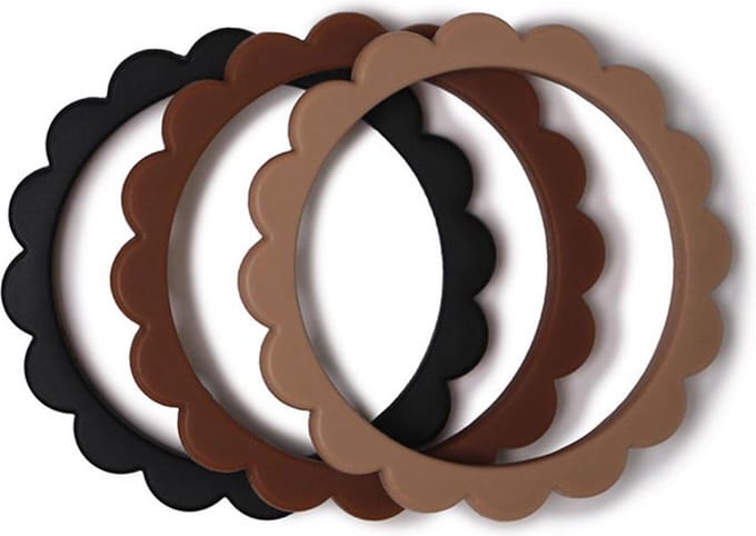 Mushie Siliconen Bijtringen mix 3pack - zwart bruin beige