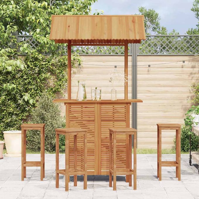 vidaXL - Bartafel - met - dak - voor - buiten - 113x106x217 - cm - massief - acaciahout