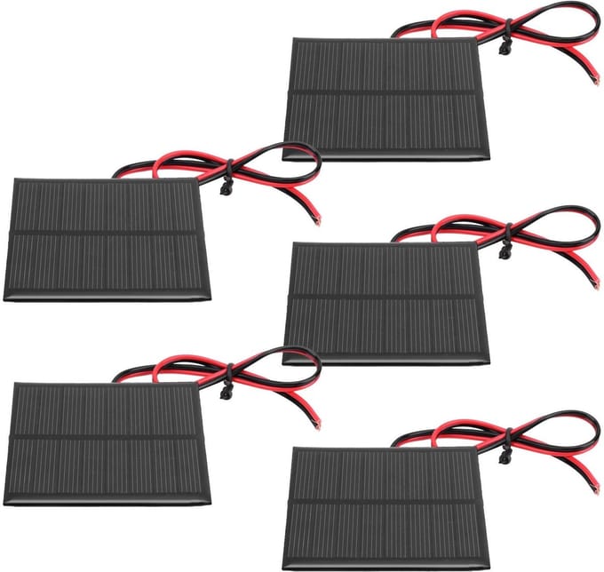 Allecto - Set van 5 Stuks DC 4V Mini Zonnepaneel met 30 Cm Kabel - Hoge Efficiëntie Polysilicon Module