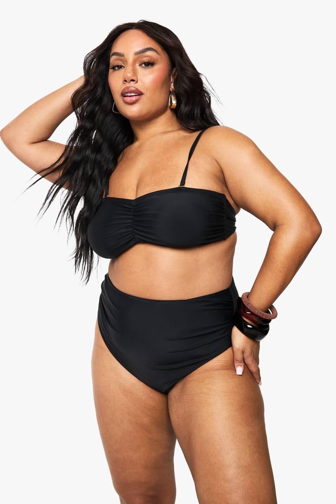 boohoo Dames Plus gerimpelde afneembare bandriem bandeau bikini top | Zwart | Maat: 56