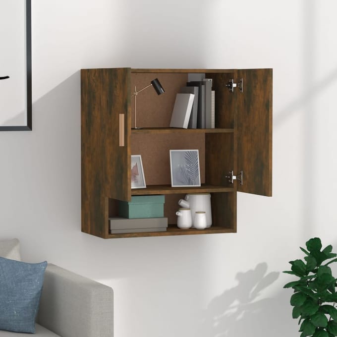 vidaXL - Wandkast - 60x31x70 - cm - bewerkt - hout - gerookt - eikenkleurig