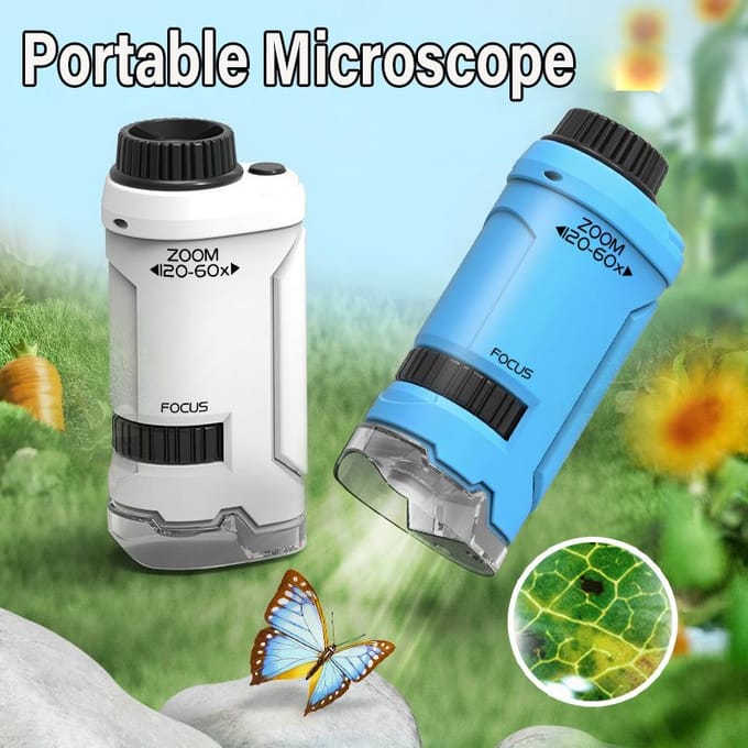 Mini Zakmicroscoop Handmicroscoop Kit Batterijgevoede Microscoop Met Lab LED-licht 60X-120X Biologisch Kinderen Wetenschap