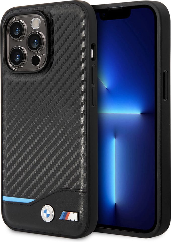 iPhone 14 Pro Max Backcase hoesje - BMW - Effen Zwart - Leer