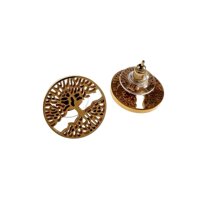 Levensboom Oorknopjes, Oorbellen Dames, RVS Verguld - ∅16mm