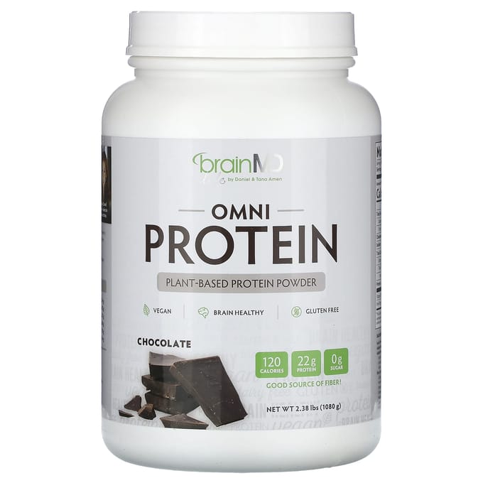BrainMD, Omni Protein, plantaardig eiwitpoeder, chocolade, 2,38 lbs (1.080 g)