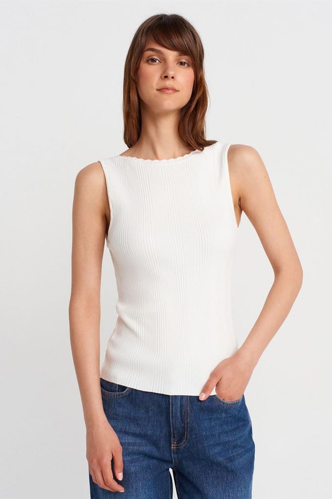 Geribbelde Mouwloze Boot-Hals Blouse
