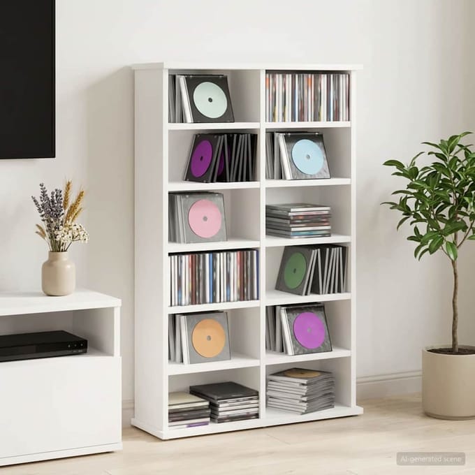 vidaXL - CD - Kast - Wit - 60 - x - 17 - x - 92 - cm - Bewerkt - hout