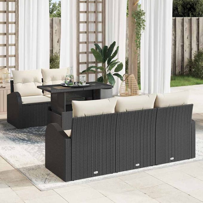 vidaXL - Tuinbank - Set - 6 - st - Zwart - [Synthetisch]: - Poly - Riet
