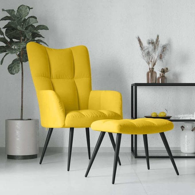 vidaXL Relaxstoel met kruk mosterdgeel fluweel