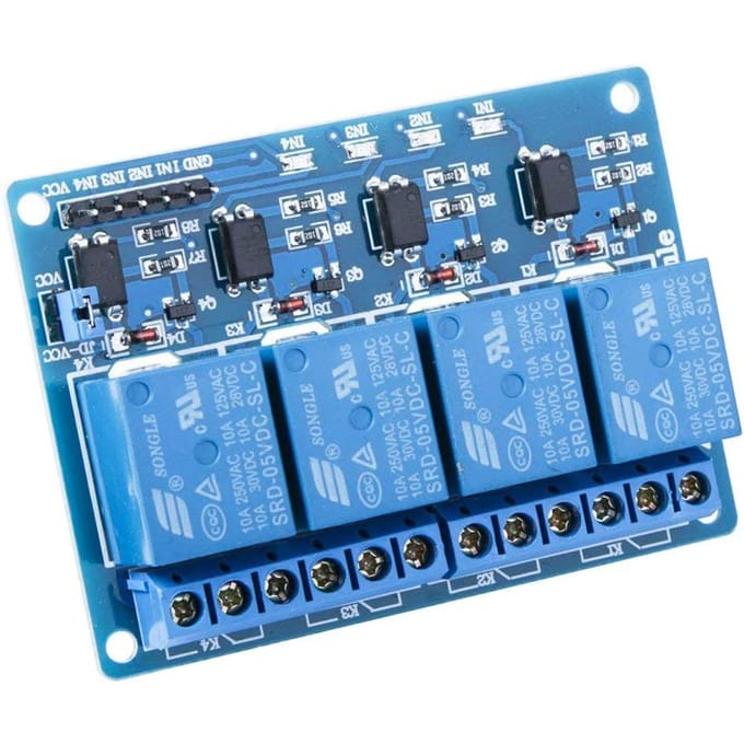 4-kanaals 5V Relaismodule | Compatibel met UNO R3, Mega 1280, DSP ARM, PIC AVR, Raspberry Pi | Status-LED's | Hoogvermogenregeling blauw