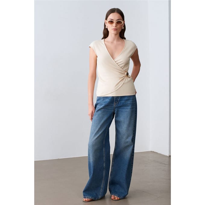 Dames Slim Fit Wikkelblouse