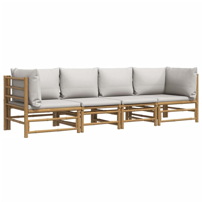 vidaXL - 4-delige - Loungeset - met - kussens - bamboe - lichtgrijs